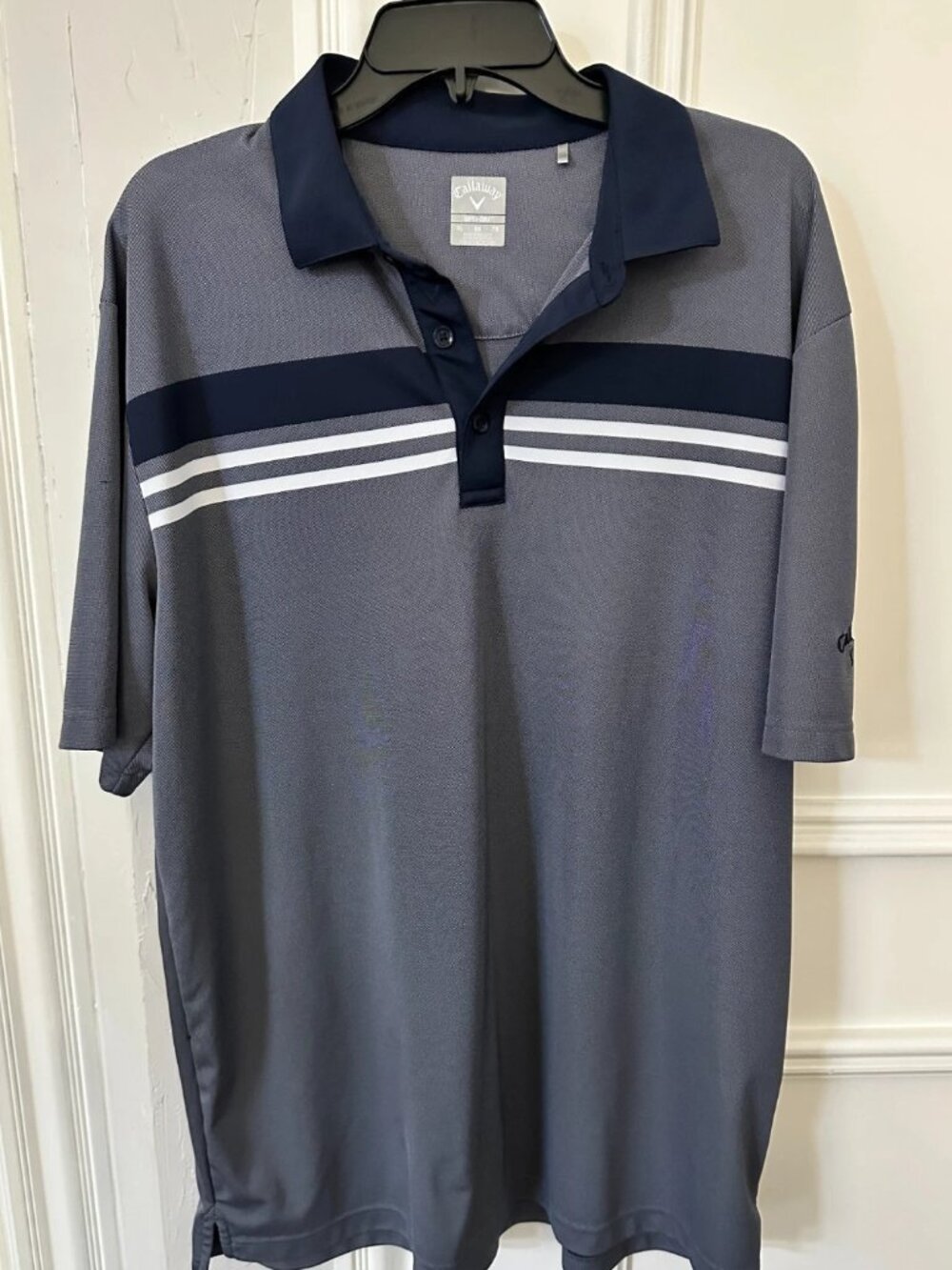 Callaway Performance Golf Polo Mens XL Short Sleeve Navy Stripe Casual Sport